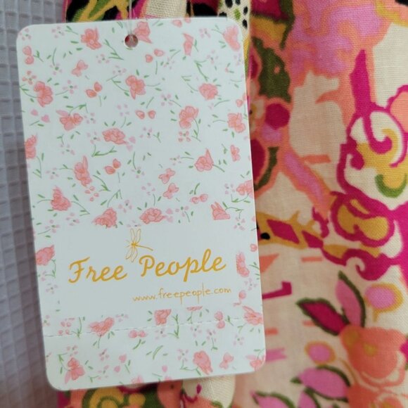 Free People NWT Size L Dress Mini Linen Blend Floral Keyhole Back Pullover Pink - Picture 13 of 13